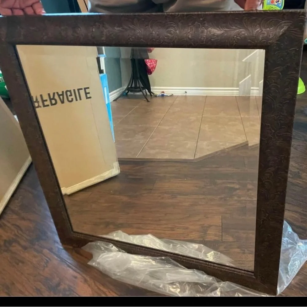 Home interiors Vanity Mirror in tooled leather finish frame